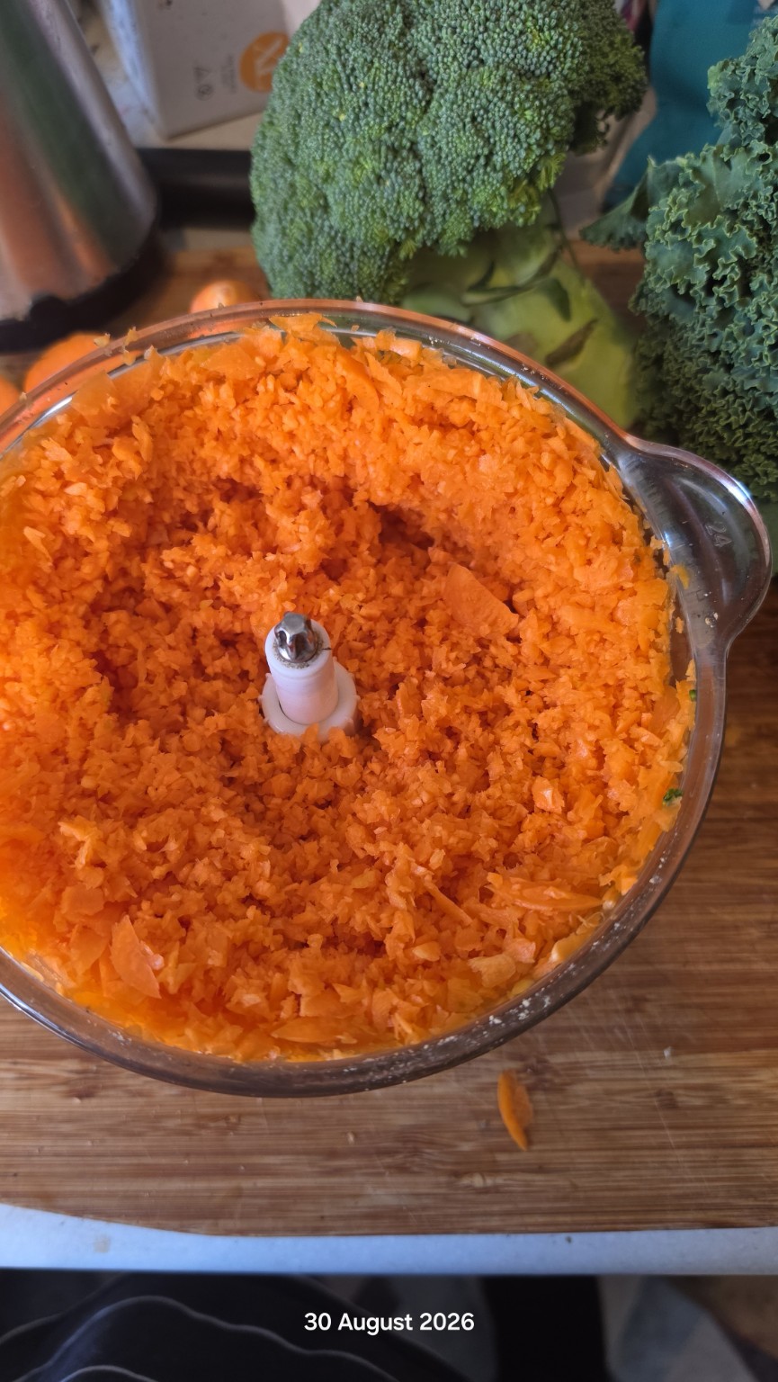 Carrots finely chopped in the food processor